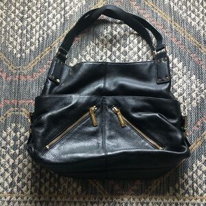 Michael Kors Black and Gold Slouchy real leather Shoulder Bag